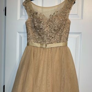 Sherri Hill Beige Tan‎ Tulle Sequin Cocktail Homecoming Prom Short Dress Size 4